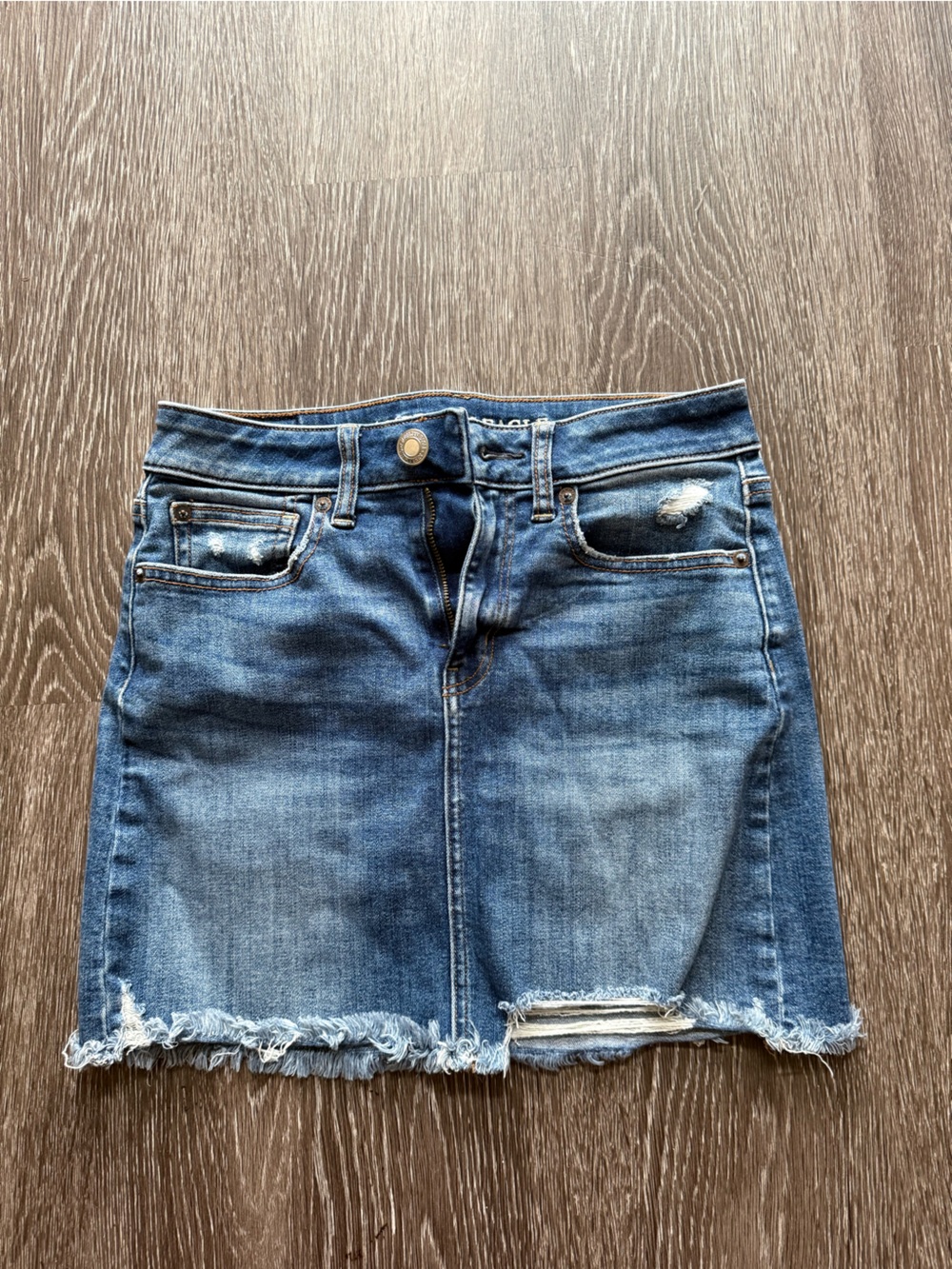 American Eagle Denim Mini Skirt - Distressed Blue